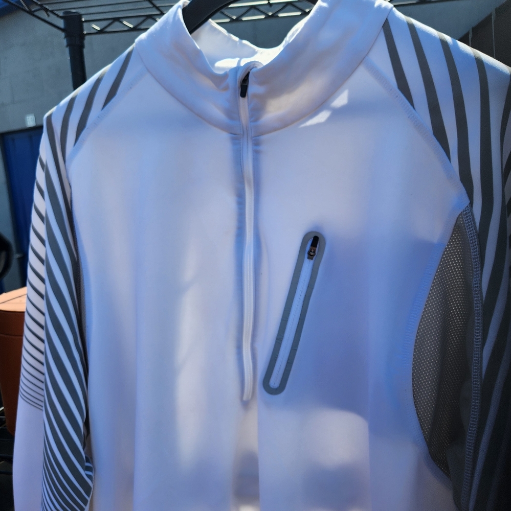 White and Gray Striped Jacket